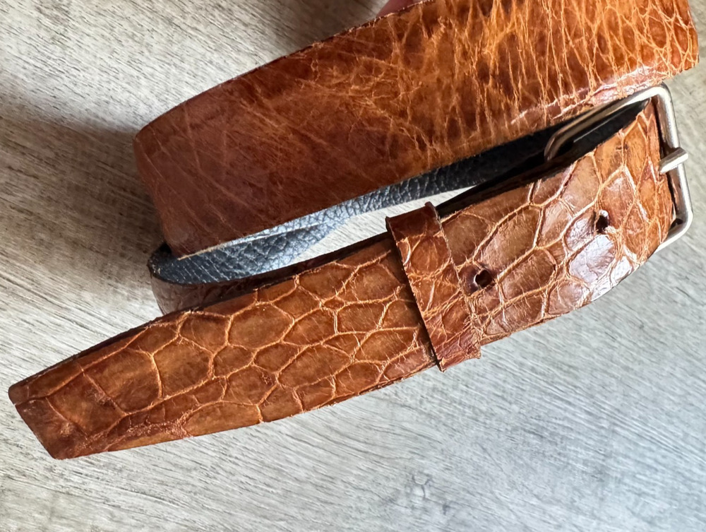 Vintage Hand Crafted Mexican Cognac Genuine Caiman Belt Mens 36 Leather Lined